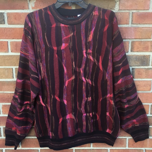🔥VTG Coogi Style Protege Collection Maroon Multi Textured Crewneck Sweater L - Picture 3 of 11